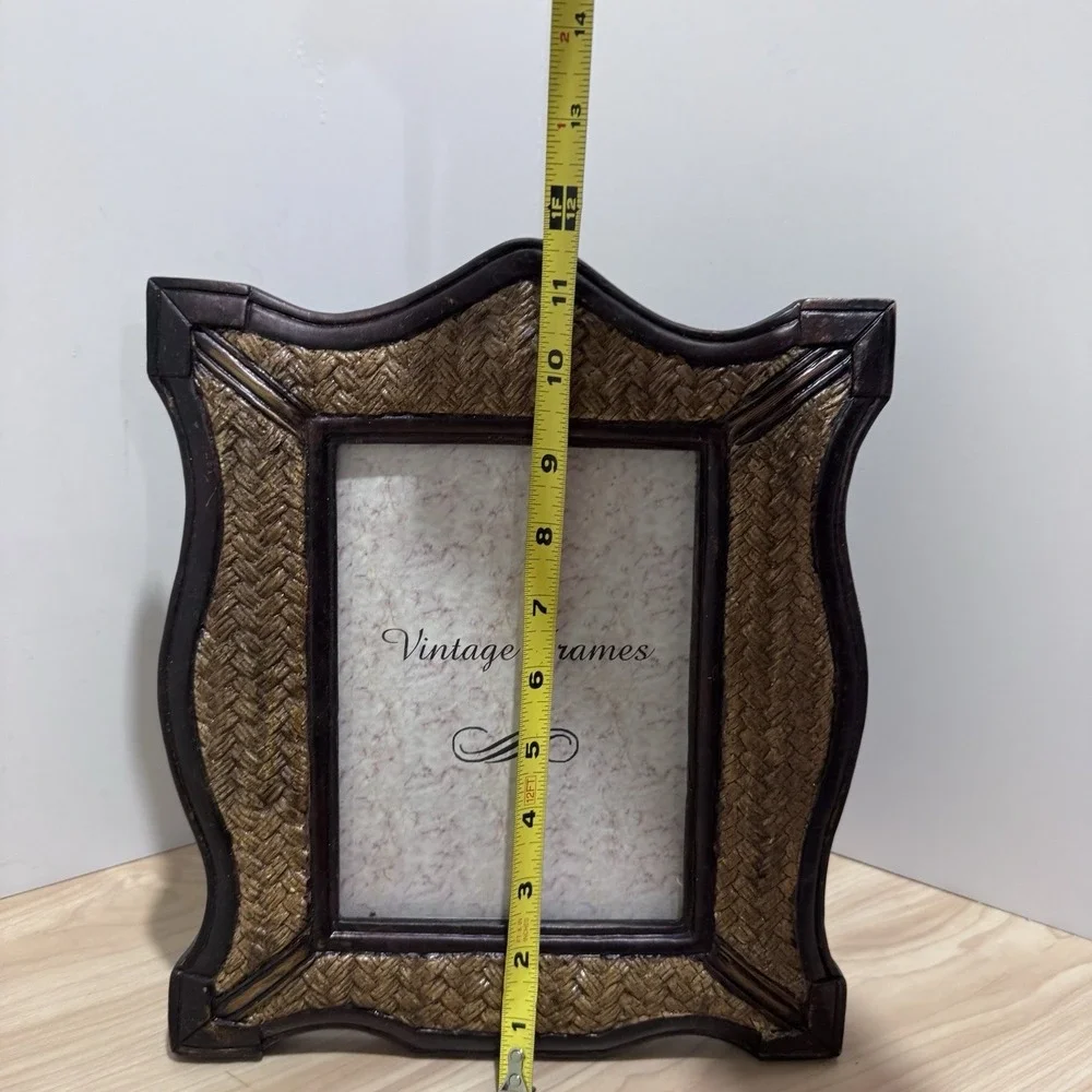 Dark Brown Trimmed Textured Woven Wicker Rattan Style Picture Frame Heavyweight